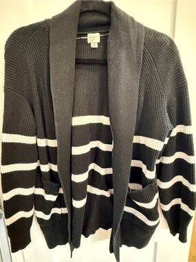a new day Black and White Striped Open-Front Cardigan